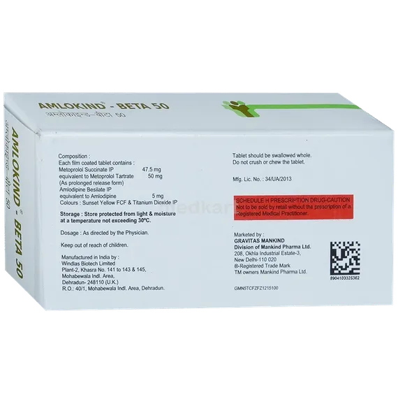 amlokind beta 50mg tablet 10's